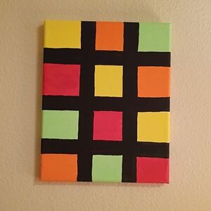 Geometric Abstract Color Block Original Acrylic Painting Wall Decor Signed 8x10"